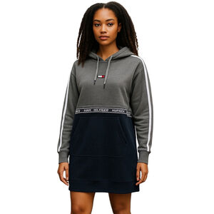 Tommy Hilfiger Women’s Long Velour Grey Logo Hoodie Sweatshirt Navy Size XS